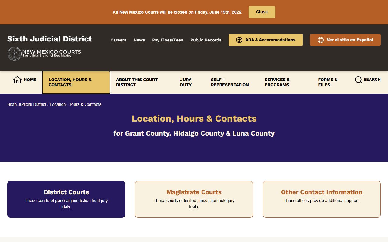 Luna County court dockets Sixth Judicial District locations and contacts