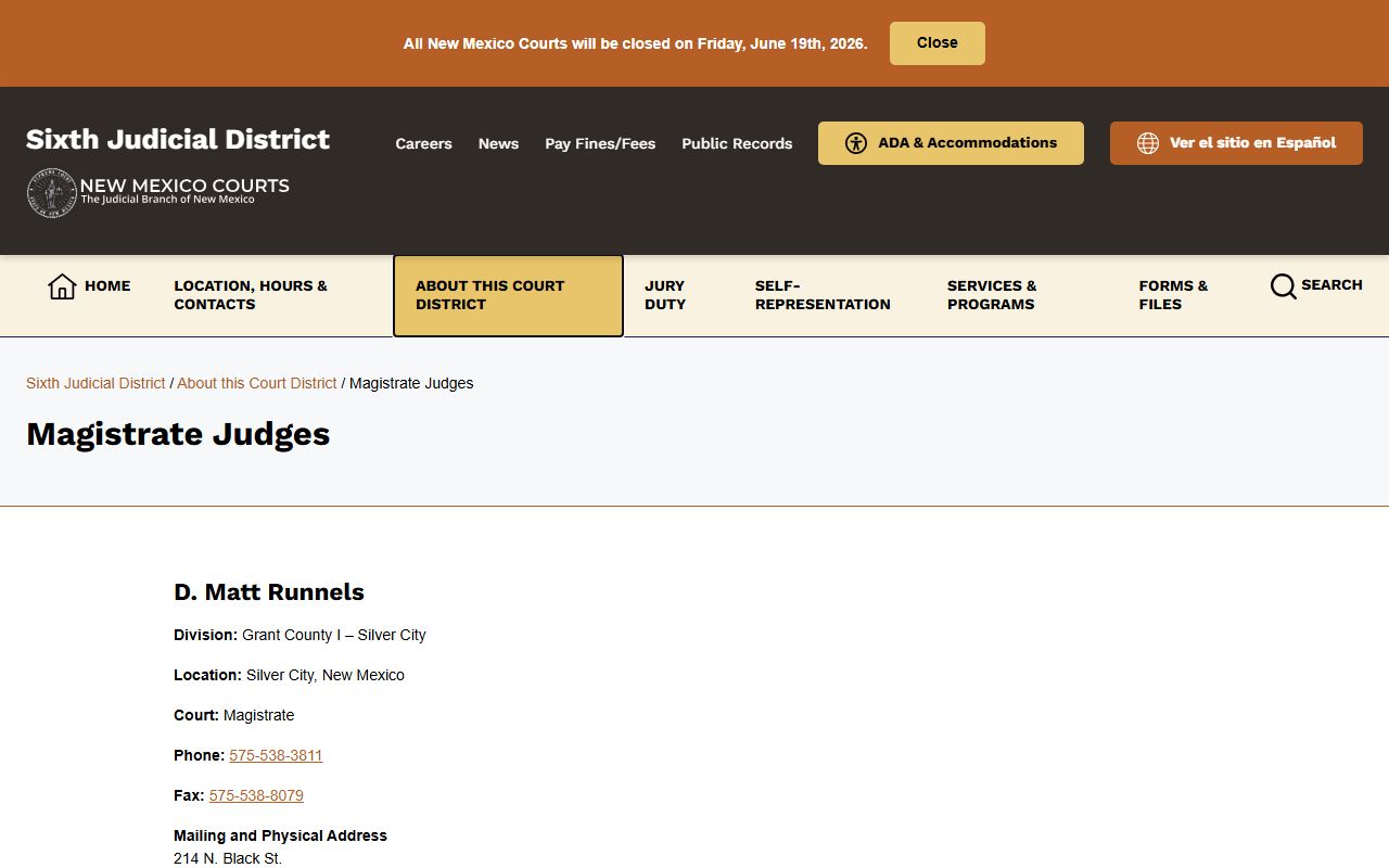Luna County District Court records Sixth Judicial District magistrate judges page