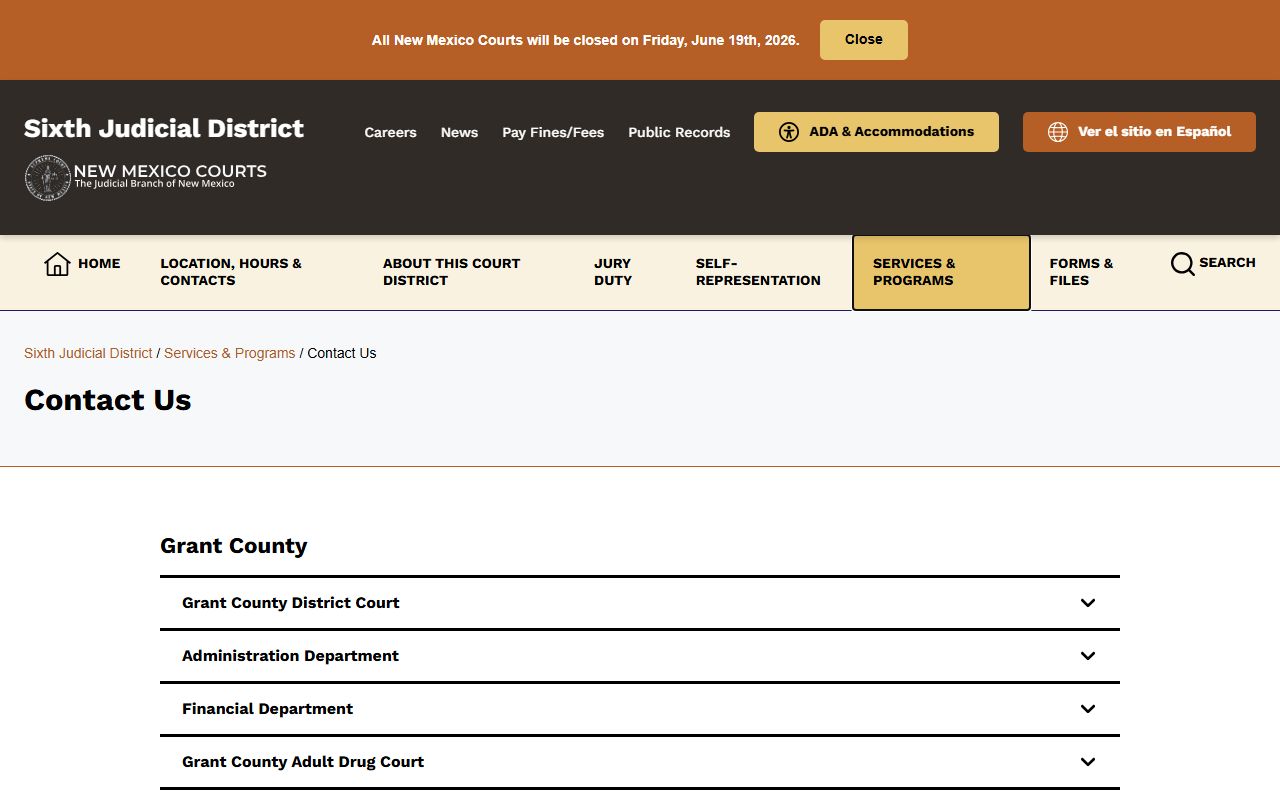 Luna County District Court records Sixth Judicial District contact page