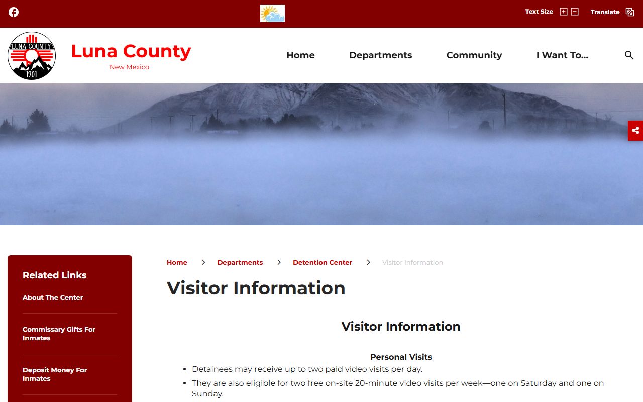 Luna County inmate search and Detention Center visitor information