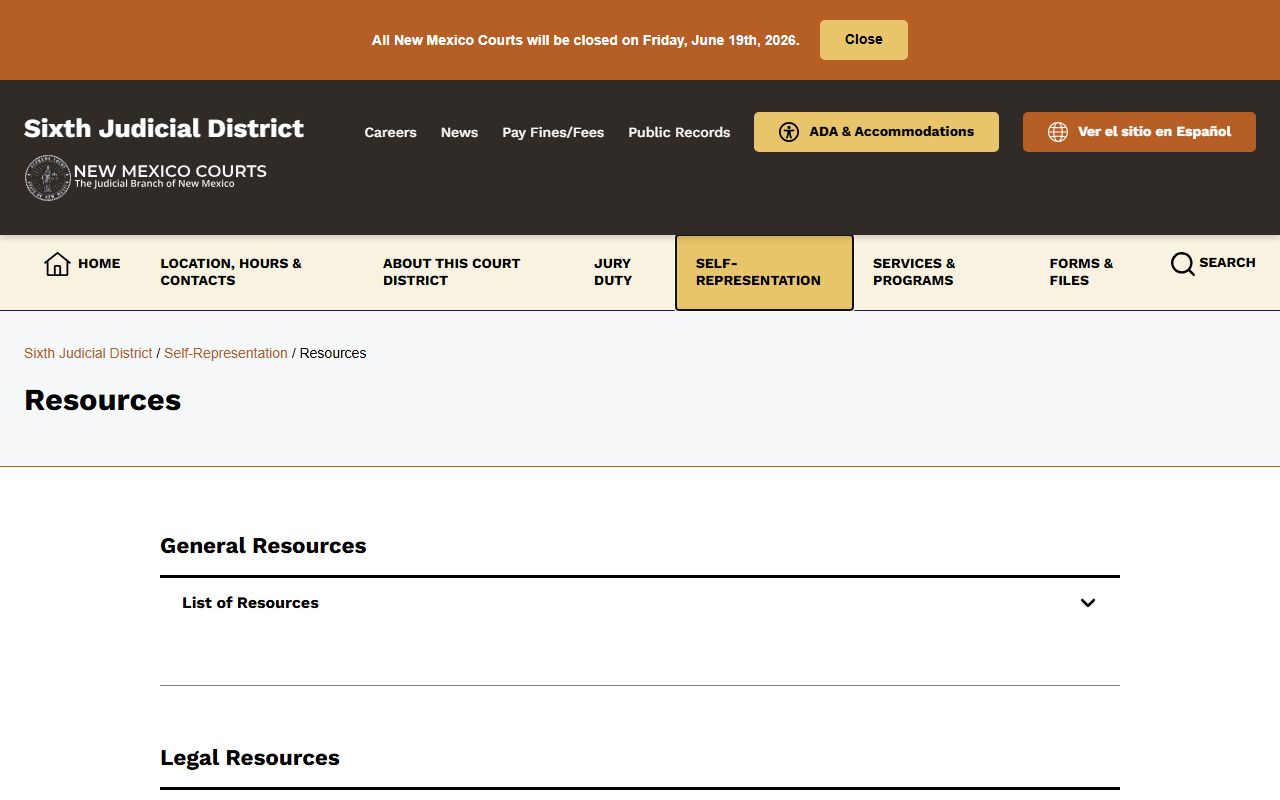 Luna County traffic court records Sixth Judicial District self-representation resources