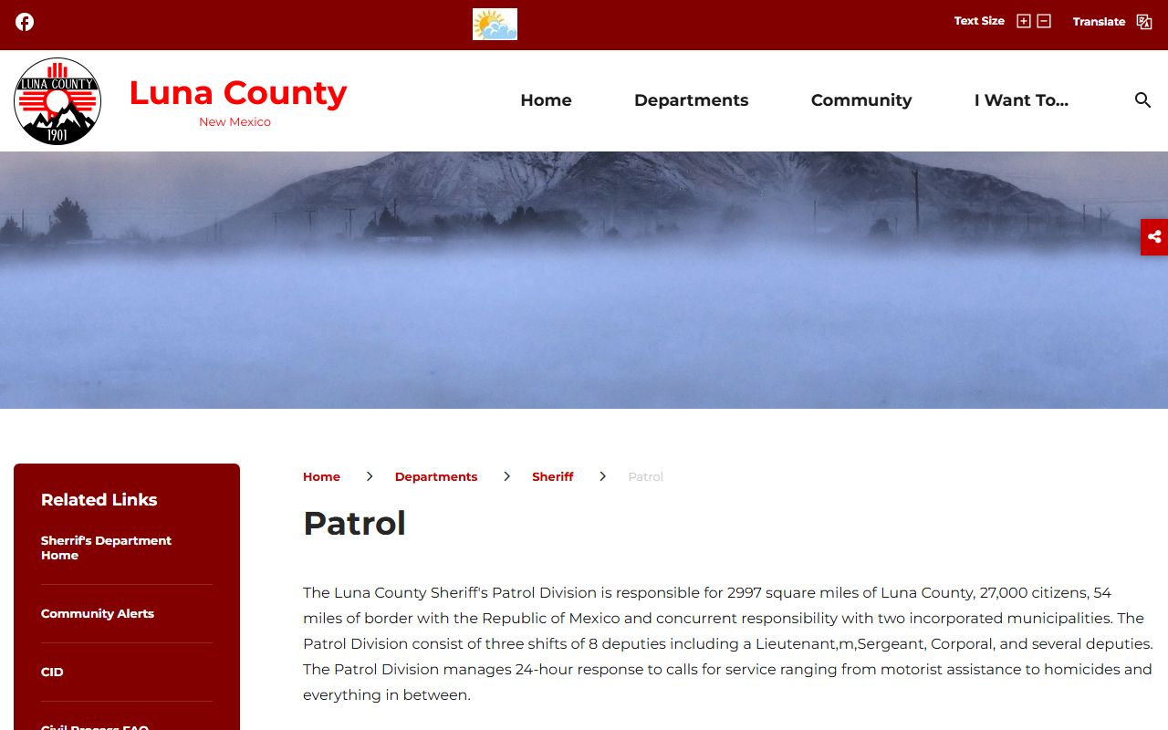 Luna County warrant search and Sheriff's Patrol Division service area