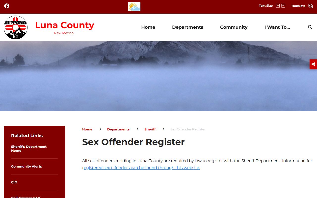 Luna County warrant search and Sheriff's sex offender registration page